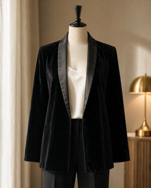 Zara Woman Black Velvet Tuxedo Blazer Women’s XL Satin Shawl Collar Evening